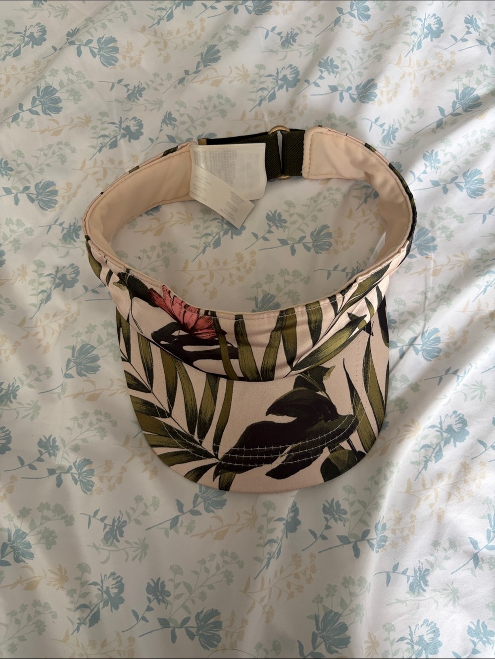 H&M Tropical Leaf Print Visor in Soft Pink & Green